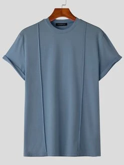 Mens Solid Pintuck Detail Crew Neck Short Sleeve T-Shirt 13 Mens Solid Pintuck Detail Crew Neck Short Sleeve T-Shirt -Incerun Shop 1bbef2cd b3c1 4b99 b466 80316d1e26fb