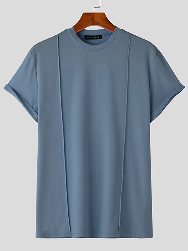 Mens Solid Pintuck Detail Crew Neck Short Sleeve T-Shirt 6 Mens Solid Pintuck Detail Crew Neck Short Sleeve T-Shirt - Image 4
