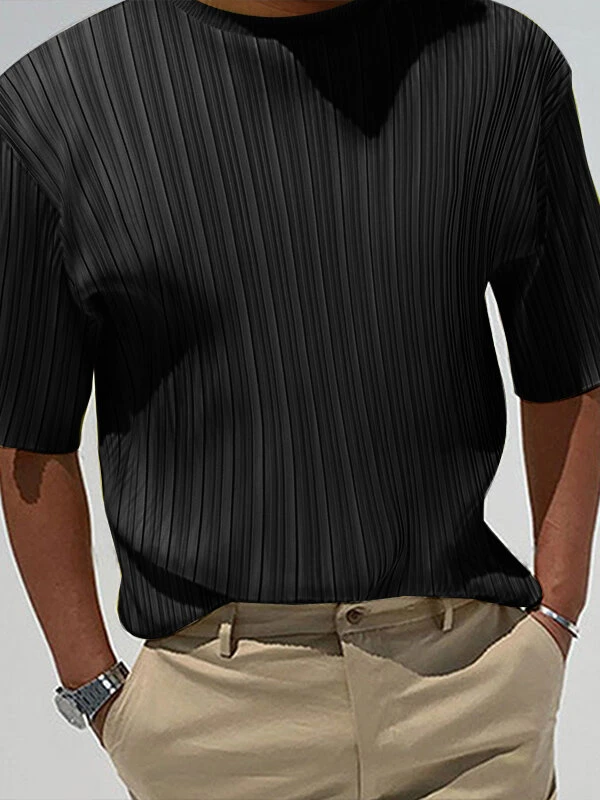 Mens Striped Stand Collar Short Sleeve T-Shirt 4 Mens Striped Stand Collar Short Sleeve T-Shirt - Image 2