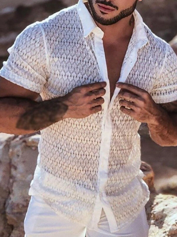 Men Sexy Lace Short Sleeve Shirt 3 Men Sexy Lace Short Sleeve Shirt