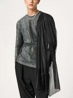 Mens Mesh Patchwork Long Sleeve T-shirt