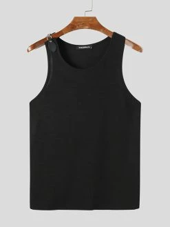 Mens Solid Buckle Design Rib-Knit Sleeveless Tank -Incerun Shop 1daf02c8 d43a 425b aad2 180499a9046e