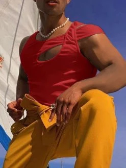 Mens Sexy Irregular Cross Design Hollow Vest