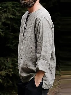 Mens Solid Lace-Up Neck 100%Cotton Long Sleeve T-Shirt 16 Mens Solid Lace-Up Neck 100%Cotton Long Sleeve T-Shirt -Incerun Shop 1e9747d5 f439 4fe9 93c9 062d5831f41f