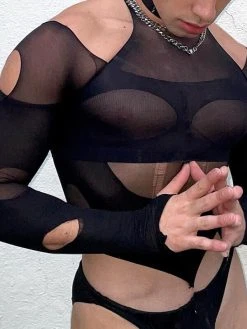 Mens Mesh Hollow Out T-Shirt Vest Set