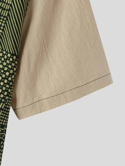 Mens Ethnic Print Patchwork Lapel Short Sleeve Shirt -Incerun Shop 1ed1979c d801 426f 89ac dbd5efe535b7