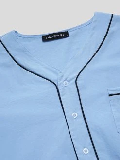 Long Sleeve Henley Shirt Design Chest Pokcets Sleepwear Loungewear Robe For Men -Incerun Shop 1ee543f0 59c7 4529 b386 0f2e5d148292