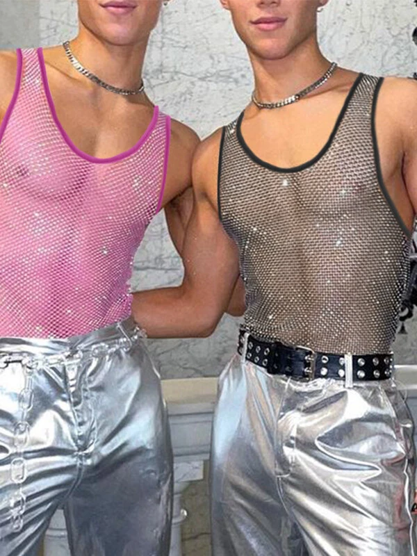 Men Mesh See Through Sleeveless Vest 3 Men Mesh See Through Sleeveless Vest