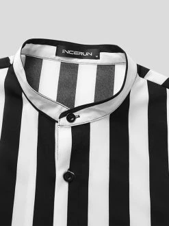 Men Vintage Stand-up Collar Short Sleeve Striped Shirt 12 Men Vintage Stand-up Collar Short Sleeve Striped Shirt -Incerun Shop 1fd28c24 fbf4 4d66 a238 d2a1fe4f2af0