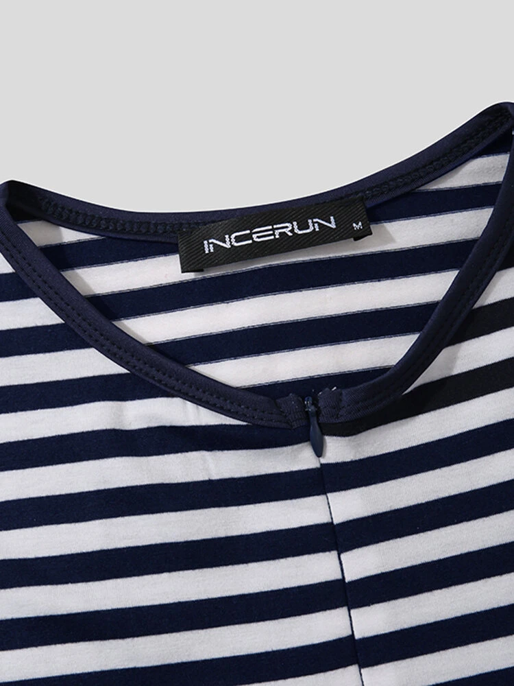 Mens Sexy Striped Zipper Long Sleeve Jumpsuit 8 Mens Sexy Striped Zipper Long Sleeve Jumpsuit - Image 6