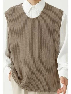 Mens Loose Round Neck Sleeveless Sweater Vest