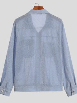 Mens Sexy See Through Glitter Mesh Jacket 18 Mens Sexy See Through Glitter Mesh Jacket -Incerun Shop 20a11b1b 7588 44a9 8ffb 378ef21d38ab