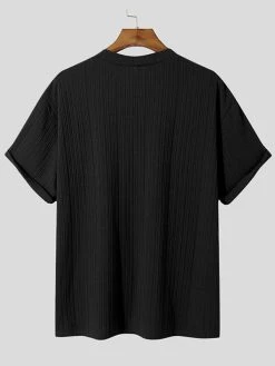 Mens Striped Texture V-Neck Short Sleeved Shirt -Incerun Shop 20d6f1f2 477c 4d6e 92cb 230cb204c8ee