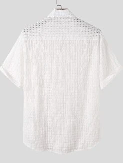 Mens Textured Lapel Loose Short Sleeve Shirt -Incerun Shop 2296749c 9c33 4ce7 b248 388a6b4bf2ba