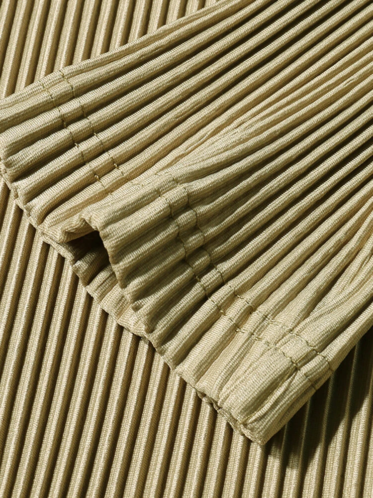 Mens Pleated Round Neck Long Sleeve T-Shirt 11 Mens Pleated Round Neck Long Sleeve T-Shirt - Image 9