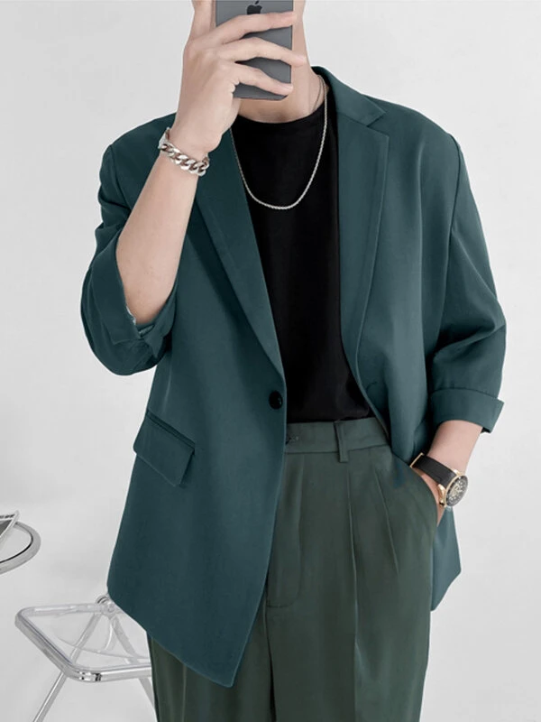 Mens Solid Color Three-quarter Sleeve Blazer 11 Mens Solid Color Three-quarter Sleeve Blazer - Image 9