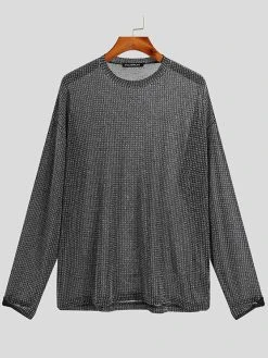 Men Shimmer Mesh Sunscreen Long Sleeve T-Shirt -Incerun Shop 229f6afe c896 4c62 ae19 dd124cea1667