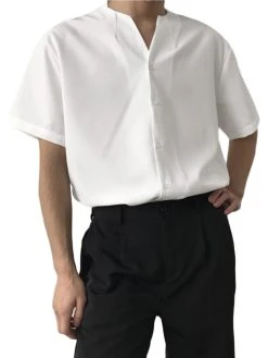 Men V-Neck Short Sleeve Solid Color Shirt -Incerun Shop 22a01ecd 8128 447f b5e0 e674d824e35c