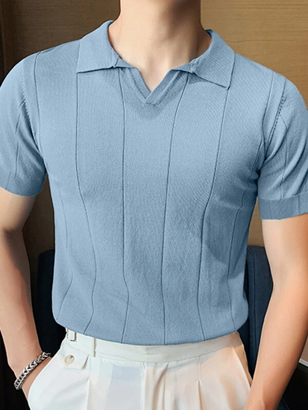 Mens Striped Slim Short Sleeve Lapel Shirt 4 Mens Striped Slim Short Sleeve Lapel Shirt - Image 2