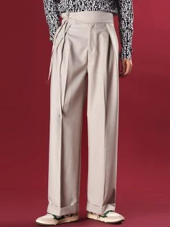 Mens Solid Pleated Tie High Waist Loose Casual Pants -Incerun Shop 2361eb59 a372 41a5 bd81 e1383a64d180