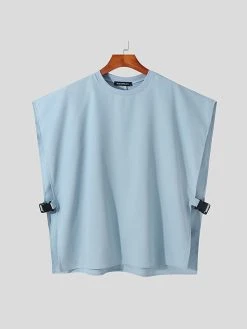 Mens Solid Side Push Buckle Design Sleeveless Tank -Incerun Shop 236f2a2c 96f8 4987 a339 8208f9a91462