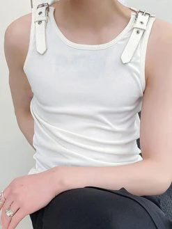 Mens Leather Shoulder Buckle Design Knitted Vest -Incerun Shop 23bff20f 84cc 46d6 b115 7133447d5f3c