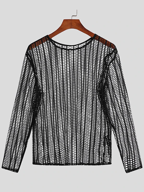 Mens See Through Mesh Long Sleeve T-Shirt 5 Mens See Through Mesh Long Sleeve T-Shirt - Image 3