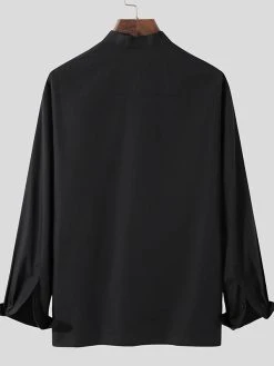 Mens Stand Collar Pocket Long Sleeve Shirt -Incerun Shop 246eb744 7348 4851 9ba1 e3f2a70ebc96