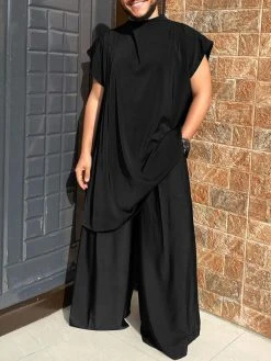 Men Plain Pleated Loose 2 Piece Set