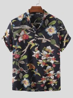Mens Allover Floral Print Half Button Cotton Henley Shirt -Incerun Shop 248bfcdc 0e1f 4580 b21e 31d71c091a6c