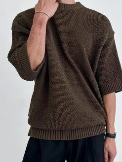 Mens Knit Hollow Crew Neck Solid Short Sleeve T-Shirt -Incerun Shop 24d753a3 bf46 4ed0 a5f8 fb17cbb93571