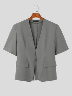 Mens Solid Collarless Short Sleeve Casual Blazer -Incerun Shop 24e98cf6 2cb7 42aa aaa3 80464e14b164