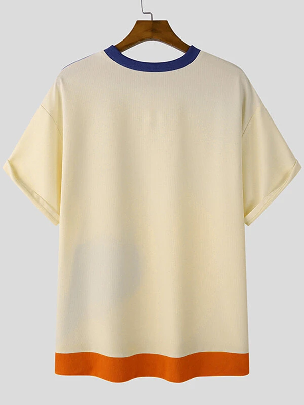 Mens Color Block Patchwork Short Sleeve T-Shirt 7 Mens Color Block Patchwork Short Sleeve T-Shirt - Image 5