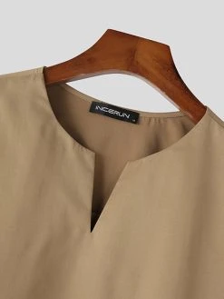 Mens Solid V-Neck Long Sleeve Casual Loose T-Shirt -Incerun Shop 255025a1 1ac8 4eb6 ac45 695e3ecf8212