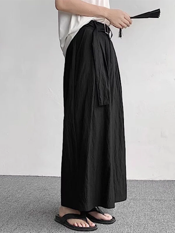 Mens Solid Texture Casual Wide Leg Pants With Belt 5 Mens Solid Texture Casual Wide Leg Pants With Belt - Image 3