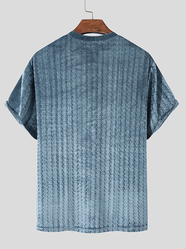 Mens Velvet Texture Crew Neck Loose Short Sleeve T-Shirt 7 Mens Velvet Texture Crew Neck Loose Short Sleeve T-Shirt - Image 5
