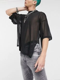 Mens Mesh See Through Loose Short Sleeve T-Shirt