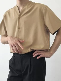 Men V-Neck Short Sleeve Solid Color Shirt -Incerun Shop 261209f4 f79f 493c acdb 71619b30bf2c