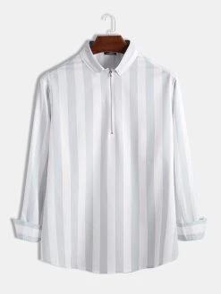 Mens Fashion Striped Long Sleeve Loose Fit Half Zipper Casual Shirts -Incerun Shop 26183641 ad42 4282 837b 39f5a5b9ed0a