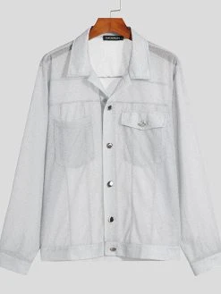 Mens Sexy See Through Glitter Mesh Jacket 19 Mens Sexy See Through Glitter Mesh Jacket -Incerun Shop 2626494c bd2d 4862 8fae bfca5e70b367