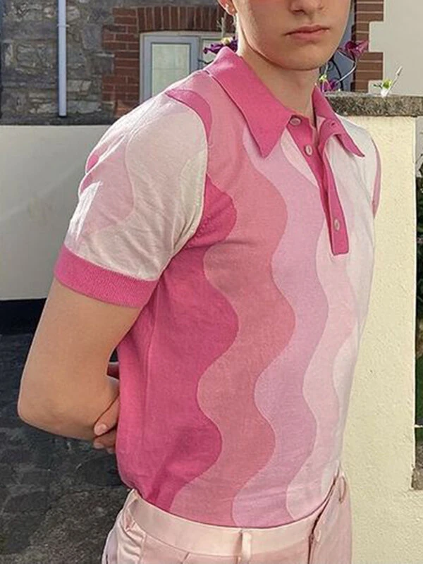 Mens Ombre Wave Striped Knit Short Sleeve Golf Shirt 4 Mens Ombre Wave Striped Knit Short Sleeve Golf Shirt - Image 2