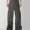 Mens Solid Zip Design Snap Button Waist Pants