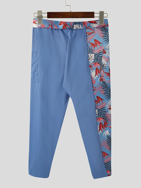 Men Palm Print Spliced Patchwork Belted Pants 9 Men Palm Print Spliced Patchwork Belted Pants - Image 7