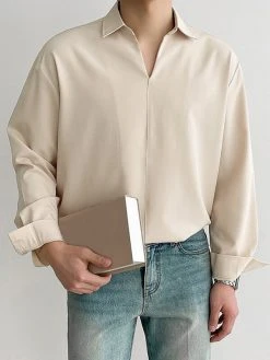 Men Loose Solid Color Long Sleeve Shirt