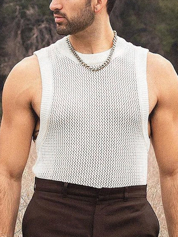 Men Casual Mesh Crochet Knit Tank Top 6 Men Casual Mesh Crochet Knit Tank Top - Image 4
