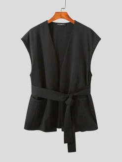 Men Irregular Solid Color Sleeveless Vest -Incerun Shop 273b63a5 ff5d 4cf5 ab80 f9cc69176721