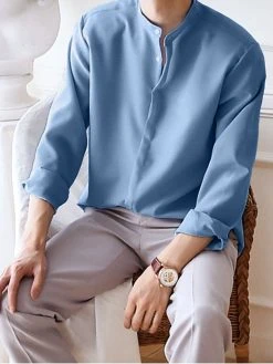 Men Stand-up Collar Silky Solid Color Shirt 14 Men Stand-up Collar Silky Solid Color Shirt -Incerun Shop 27889630 6c6d 4464 892b ca3545b0301e