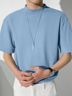 Mens High Neck Solid Color Short Sleeve T-shirt -Incerun Shop 27ef011b 6609 4731 afd5 7865184762a0