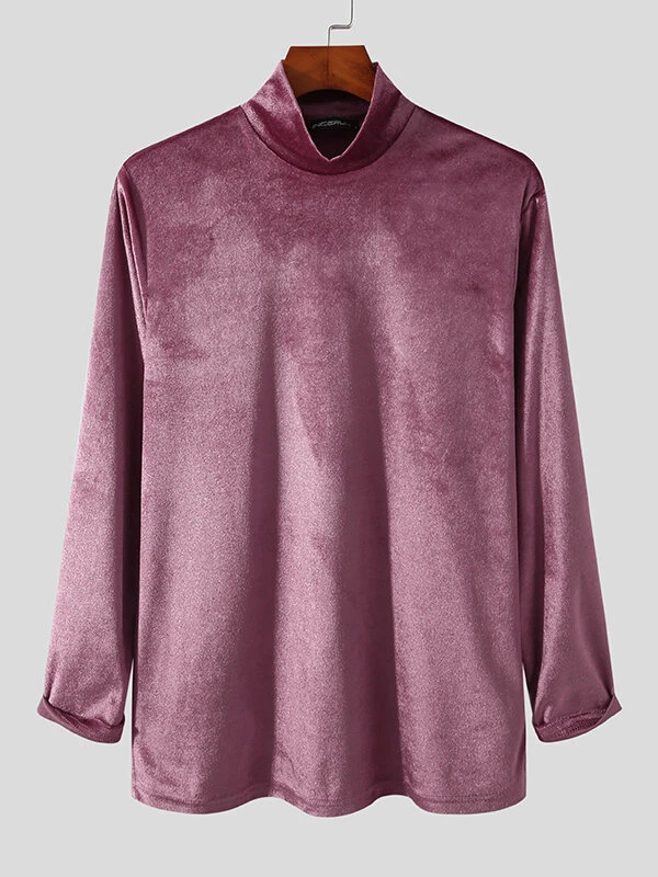 Men Suede High Neck Long Sleeve T-Shirt 7 Men Suede High Neck Long Sleeve T-Shirt - Image 5