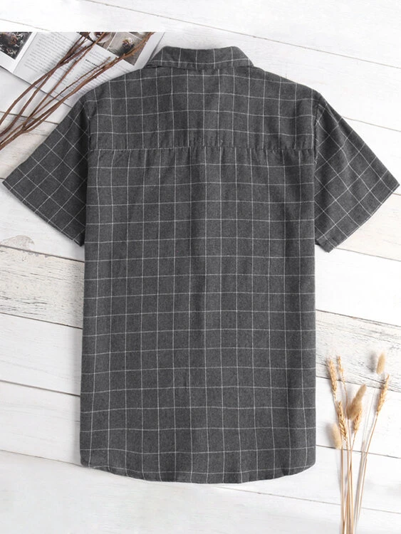 Mens Plaid Lapel Casual Short Sleeve Shirt 6 Mens Plaid Lapel Casual Short Sleeve Shirt - Image 4